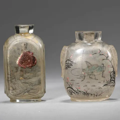 A group of material snuff bottles.